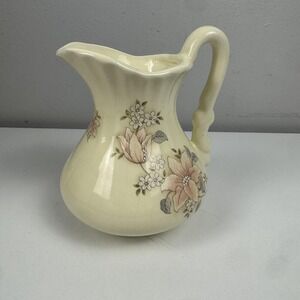 Vintage Athena California Beige Floral Ceramic Pottery Pitcher Jug Mid Century